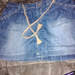 d. jeans Light Blue Denim Mini Skirt with Beige Ties